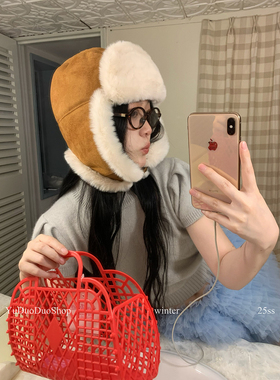 ins复古麂皮绒加厚护耳保暖雷锋帽女冬季防风户外骑行滑雪毛绒帽
