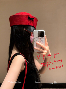 日系少女蝴蝶结水手帽小众千禧辣妹凹造型拍照贝雷帽jk海军帽子女