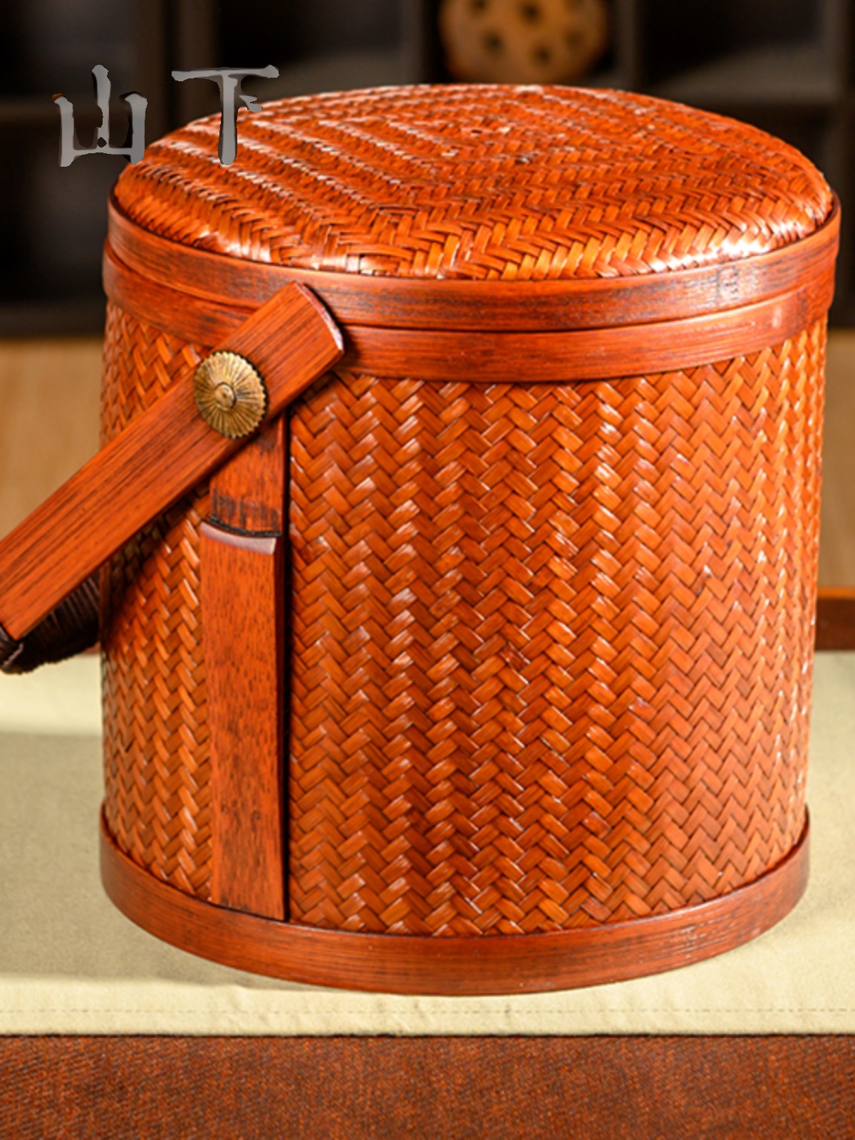竹编提篮中式茶具收纳篮普洱篮竹筐提盒传统食盒带盖精品茶叶包装