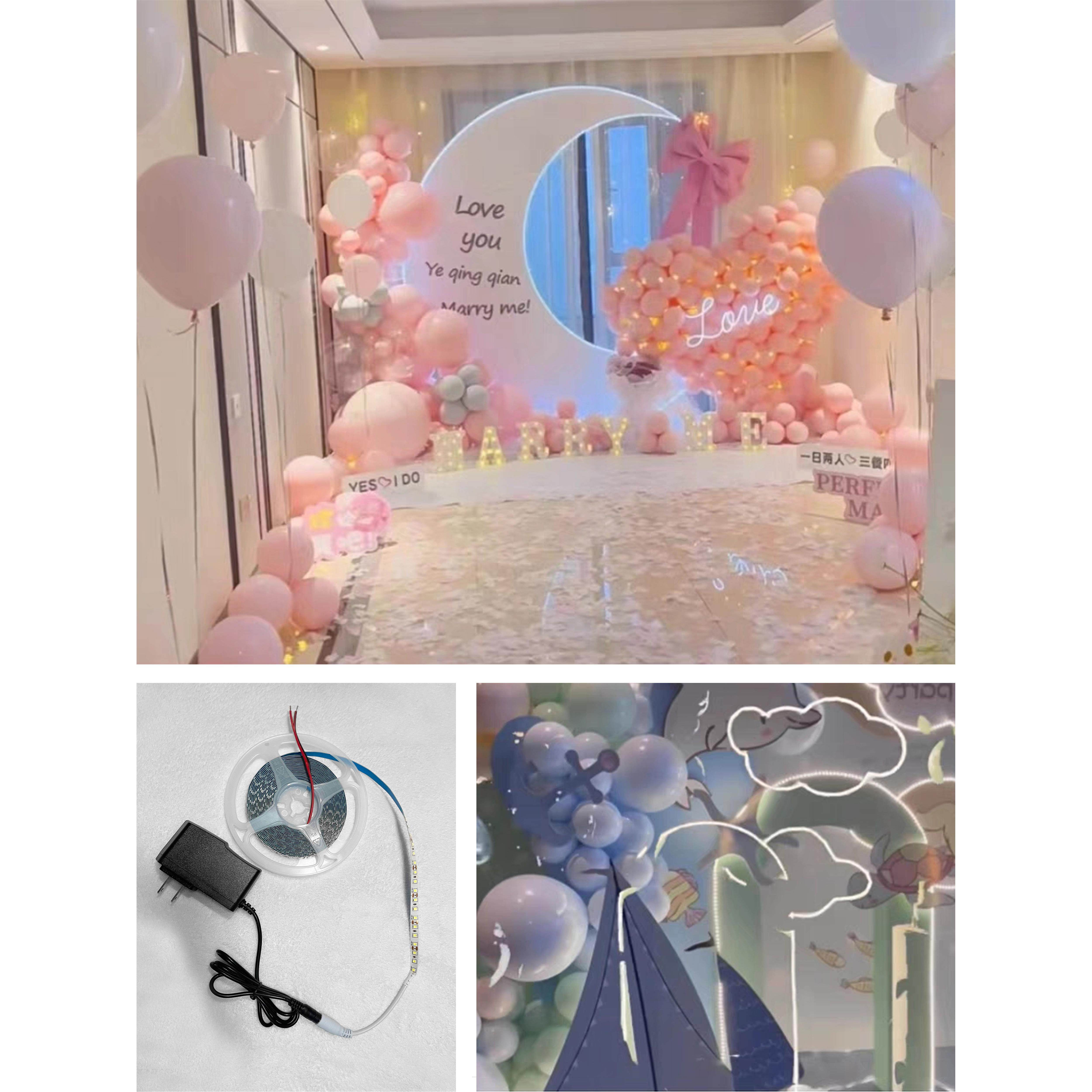 超亮5米贴片灯带LED灯条气球派对布置KT板装饰120灯珠12v暖白纯色