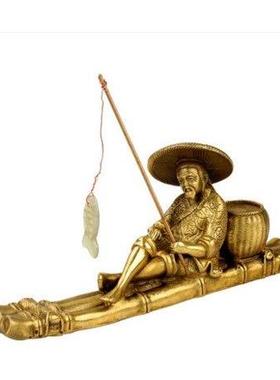 黄铜江太公钓鱼人物饰品钓鱼渔夫居家钓鱼客厅吸引财富装饰礼品饰