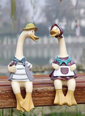 花园创意动物摆件树脂仿真工艺品户外情侣卡通鸭子兔子庭院装饰品