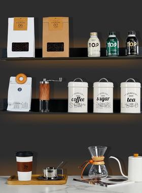 样板间厨房橱柜咖啡系列层架组合摆件装饰品咖啡豆储物罐瓶杯道具