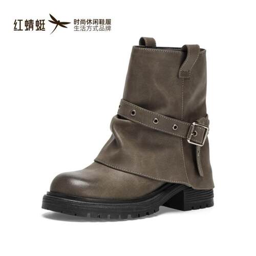 红蜻蜓正品商场同款女时装靴粗跟