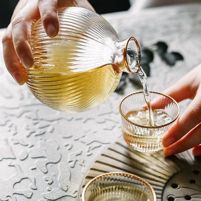 宏宵日式竖条纹透明金边玻璃清酒壶四杯清酒杯分酒器酒具套装,餐饮具,酒具套件,淘宝优惠券,粉丝福利购,淘宝优惠卷