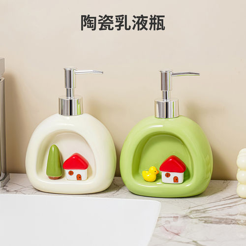 家用高颜值陶瓷按压乳液瓶卫生间浴室洗手液洗发水沐浴露分装空瓶
