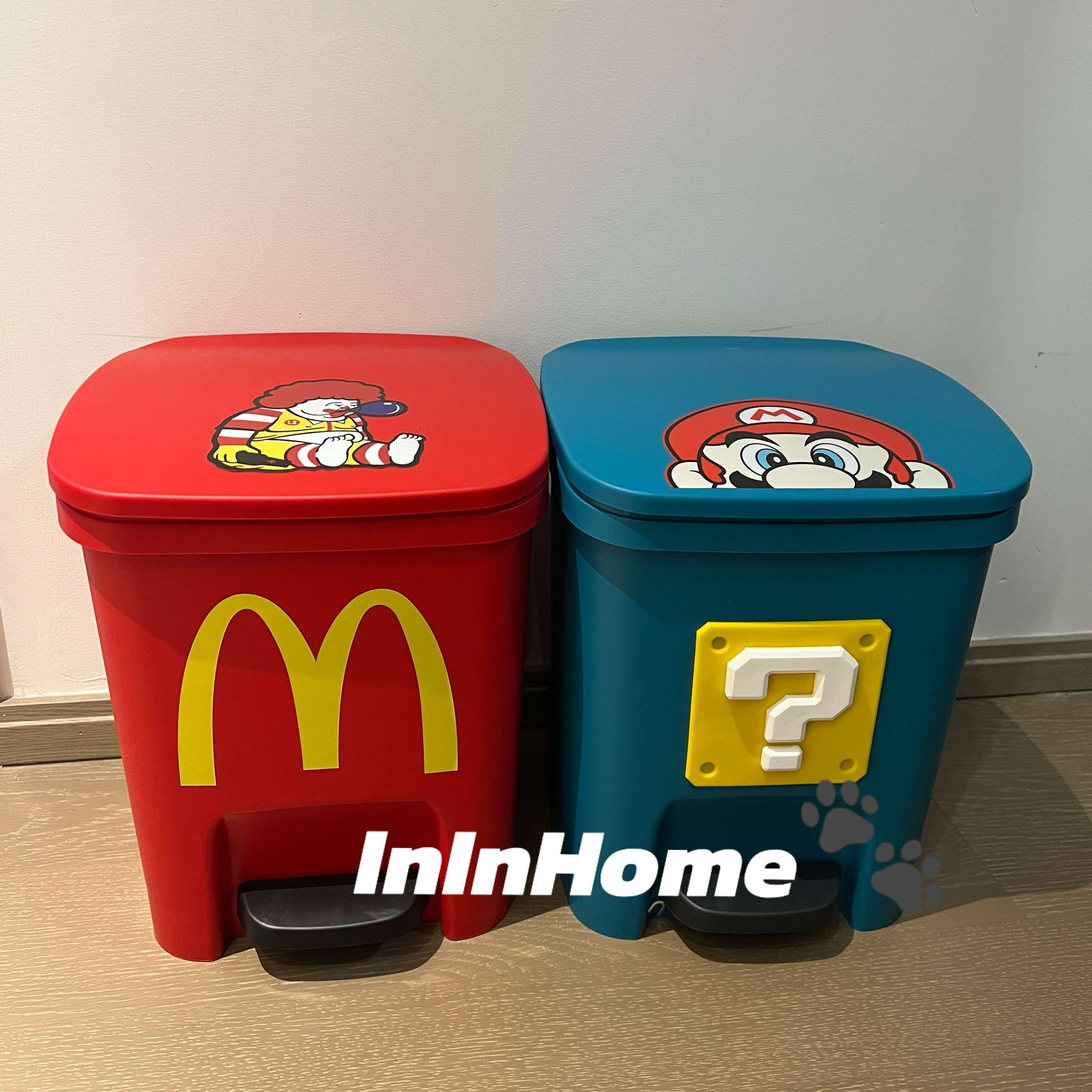 ININHOME DIY马里奥垃圾桶脚踏式带盖麦当劳客厅垃圾桶静音家居