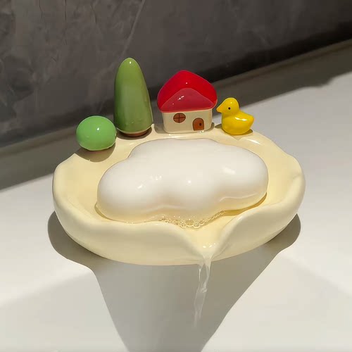 可爱陶瓷肥皂盒卫生间洗手台沥水不积水香皂盒皂碟托香皂置物架子