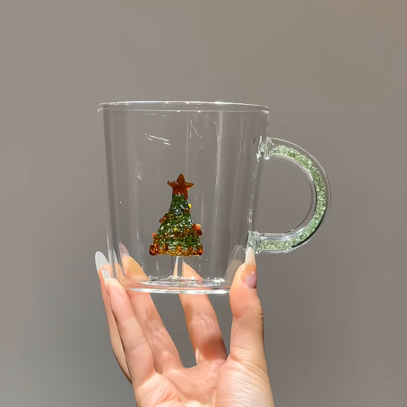 立体圣诞树钻石把手杯高硼硅玻璃杯创意礼物ins高颜值杯子果汁杯,餐饮具,玻璃杯,淘宝优惠券,粉丝福利购,淘宝优惠卷