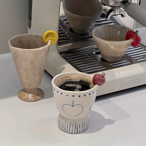 陶瓷高脚手握咖啡杯手作日式浮雕拿铁果汁饮料高颜值礼物咖啡杯