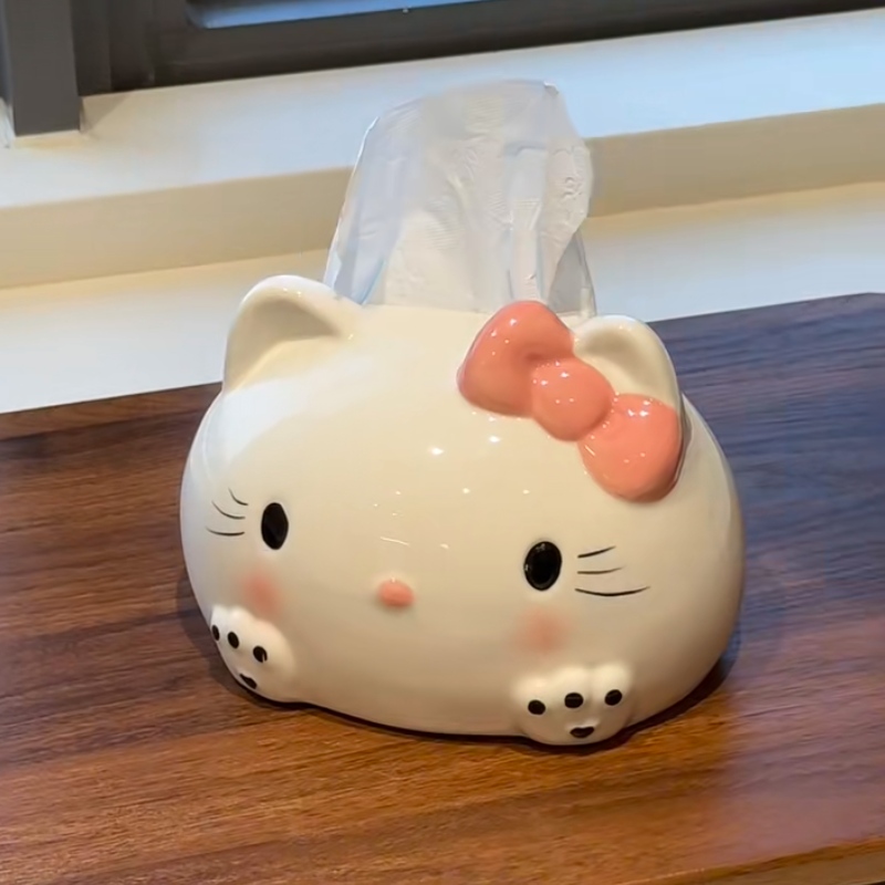 hellokitty猫纸巾盒凯蒂猫陶瓷创意礼物客厅可爱装饰摆件抽纸盒子