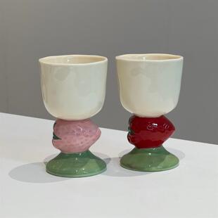 水果高脚杯可爱杯子高颜值陶瓷小众礼物马克杯冰淇凌甜品手作杯