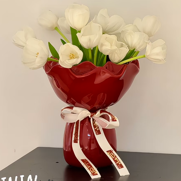 ININHOME创意手捧花陶瓷花瓶北欧家居鲜花干花高级感桌面装饰摆件