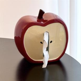 红色创意苹果纸巾盒抽纸可爱客厅卫生间厕所桌面陶瓷餐桌生日礼物