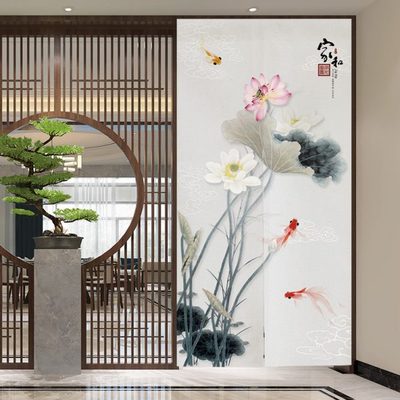 中式入户玄关遮挡空调隔断帘全遮光家用卧室布艺门帘厕所挂帘长款