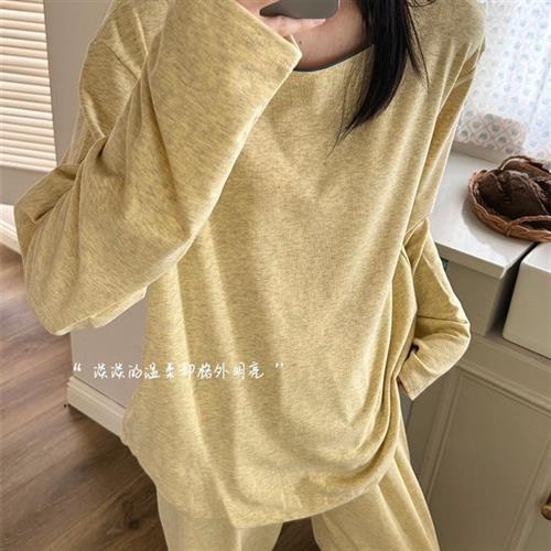 慵懒风睡衣女纯色亲肤简约秋冬新款套装套头长袖宽松家居服两件套