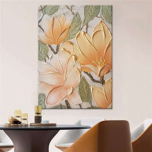 纯手绘油画法式奶油风玉兰花客厅装饰画入户玄关花卉肌理轻奢挂画图片