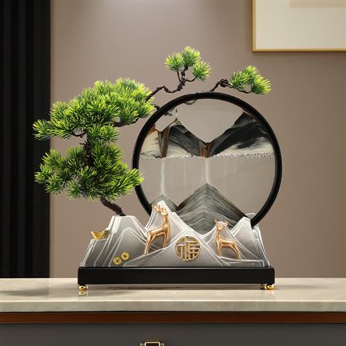 流沙画摆件迎客松轻奢高档中式客厅玄关办公室茶台装饰品乔迁新家图片
