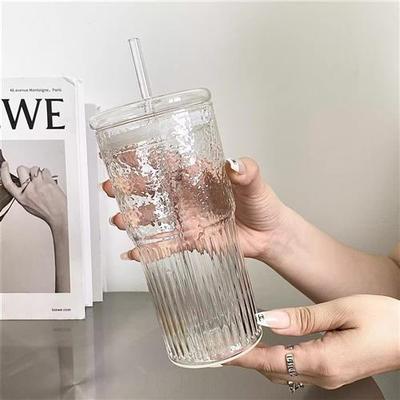高颜值女生吸管杯创意玻璃吸管杯带盖子奶茶杯大容量冷饮杯