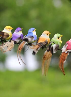仿真小鸟羽毛森系捆绑树枝泡沫假鸟庭院树枝上田园生态园装饰摆件