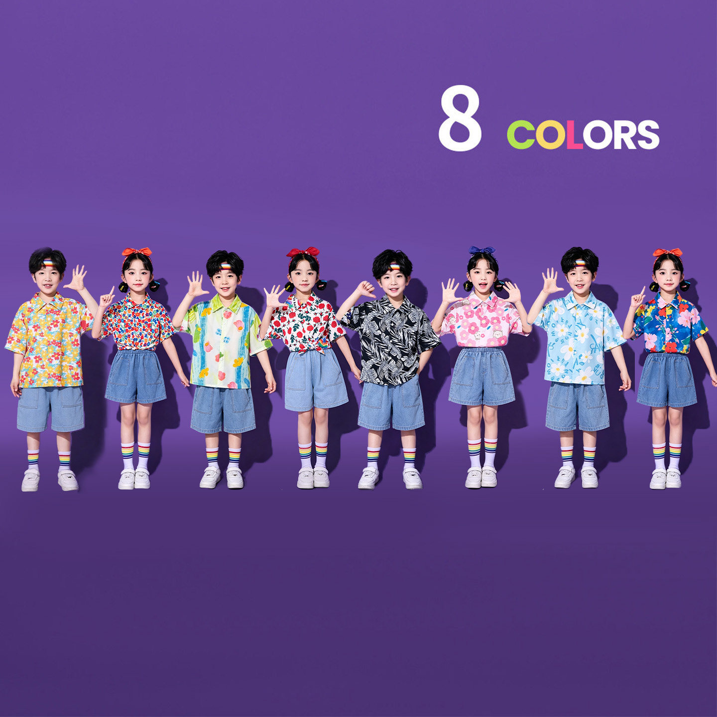 儿童演出服复古港风花衬衫表演服