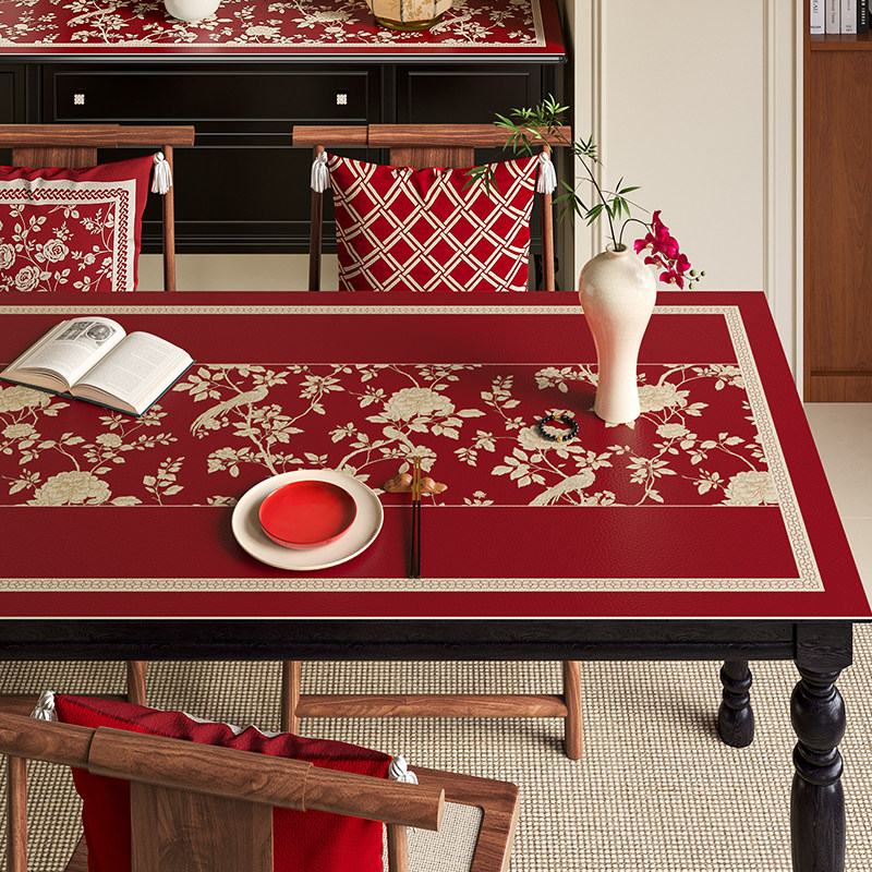 锦鸣枝中式喜庆复古餐桌垫防水防油免洗桌布高级感茶隔热防烫垫,居家布艺,桌布,淘宝优惠券,粉丝福利购,淘宝优惠卷