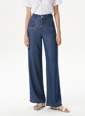 IRO NIGHT 2025年冬季直筒垂坠感莱赛尔烫钻牛仔裤IWF352K04600