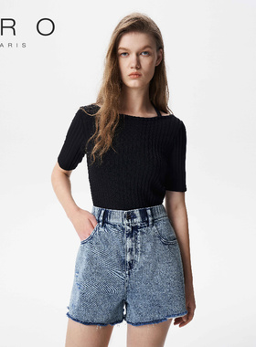 IRO NIGHT 2025年轻奢修身条纹圆领交叉挂脖短款T恤WM19BAYAWA23S