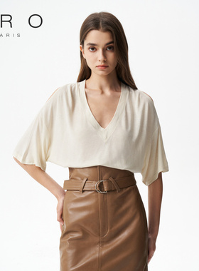 IRO NIGHT 2025年休闲露肩落肩袖V领短袖T恤上衣WP19FEHNNO23W
