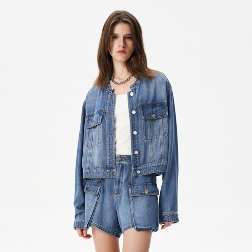 IRO Night 2025年冬季毛须圆领短款莱赛尔牛仔外套IWF352T00900