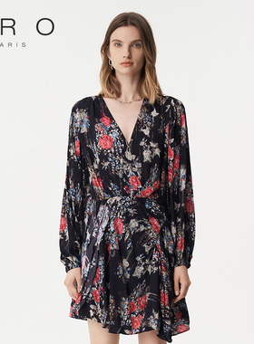 IRO NIGHT 2025年春季印花深V长袖连衣裙花卉裙子WP33AZULA22W