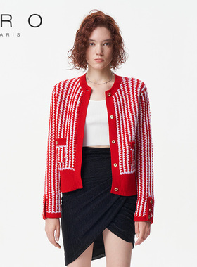 IRO NIGHT 2025年冬季新款新年红色条纹针织开衫上衣IWF334M06400