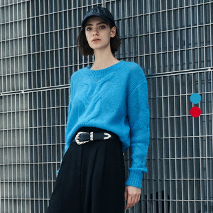 圆领麻花圆领宽松落肩针织衫 2025冬季 毛衣IWF343M04800 Night IRO