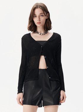 IRO NIGHT 2025年冬季亮片针织开衫黑色微透空调罩衫IWF362M02100