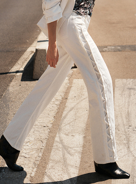 IRO NIGHT 2025年冬季侧面穿绳白色牛仔裤直筒长裤WP23MARYUS25S