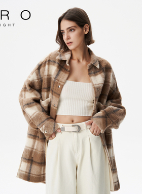 IRO NIGHT 2026春季绵羊毛格纹中长款大衣美拉德外套IWT351D00100