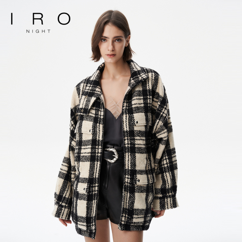秋季中长毛呢外套IRO法式格子