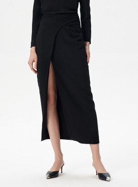 IRO NIGHT 2026年黑色半身裙压褶开叉直筒长裙WP31PUMIKO24S