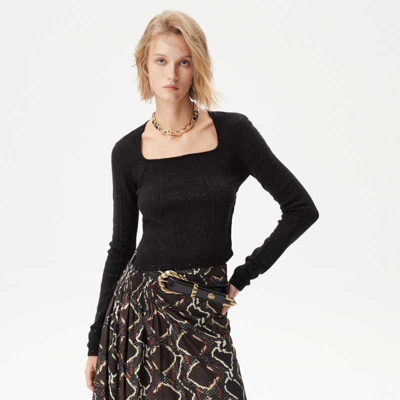 IRO Night 2025年秋季亮片针织毛衫打底方领长袖毛衣IWF354M06700