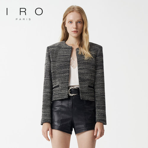 IRO羊毛圆领百搭粗花呢短外套