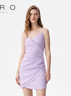 IRO NIGHT 2025春季修身气质紫色抹胸V领吊带连衣裙IWF342Y09200