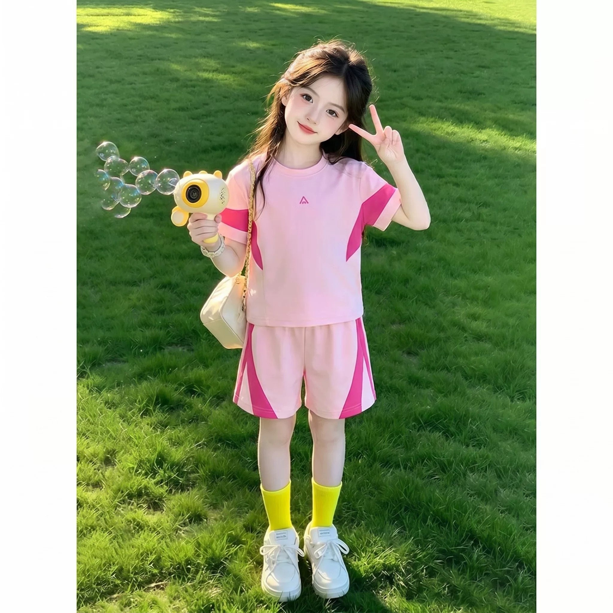 女童休闲运动套装夏季2026新款洋气夏装中大童女孩短袖短裤两件套