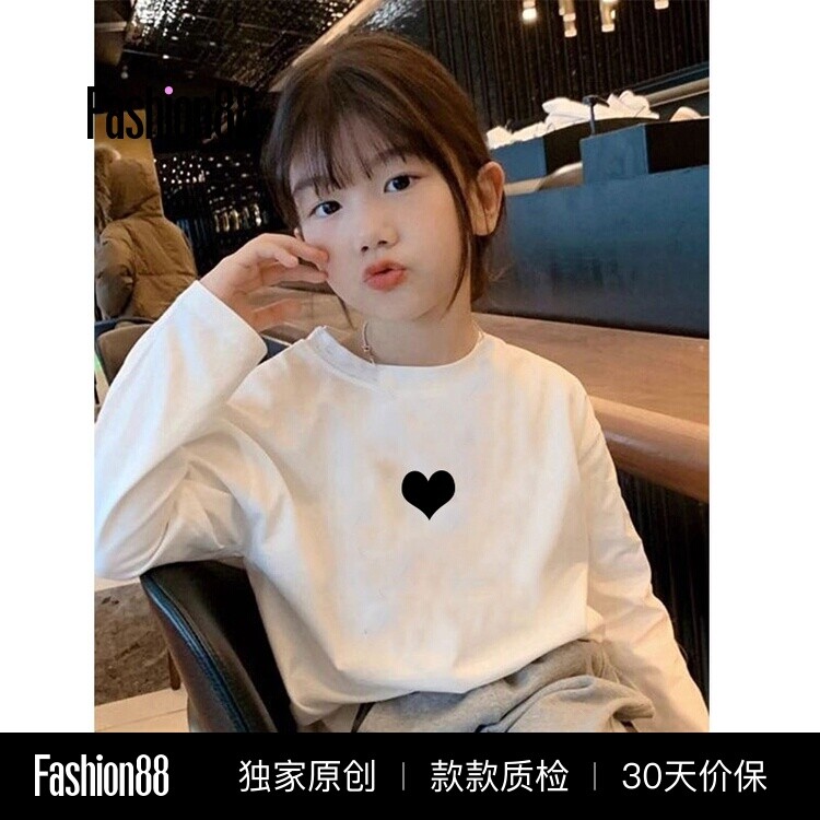 韩版童装女童洋气纯棉长袖T恤春秋新款中大儿童休闲打底衫宽松潮T