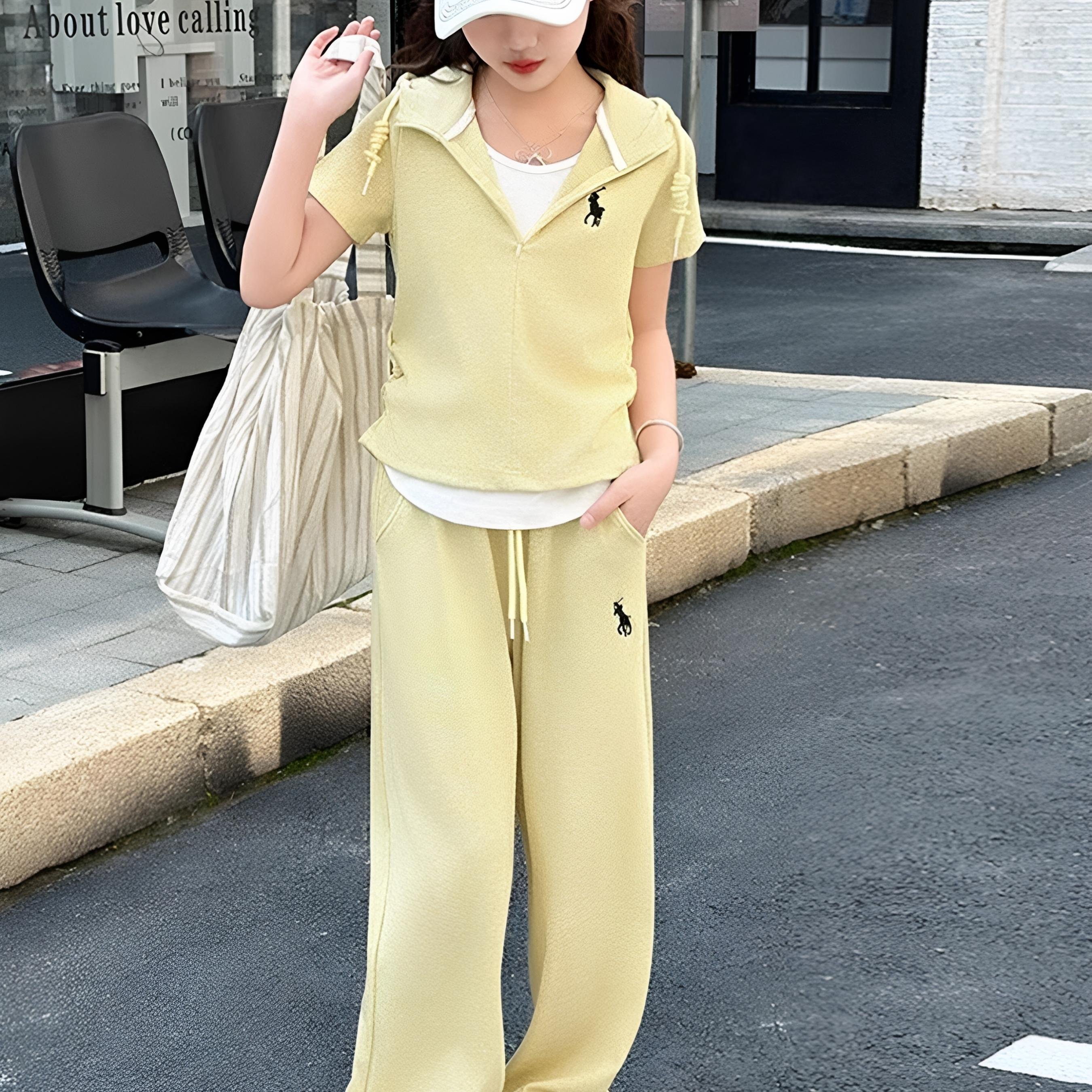 女大童夏季短袖阔腿裤二件套图片