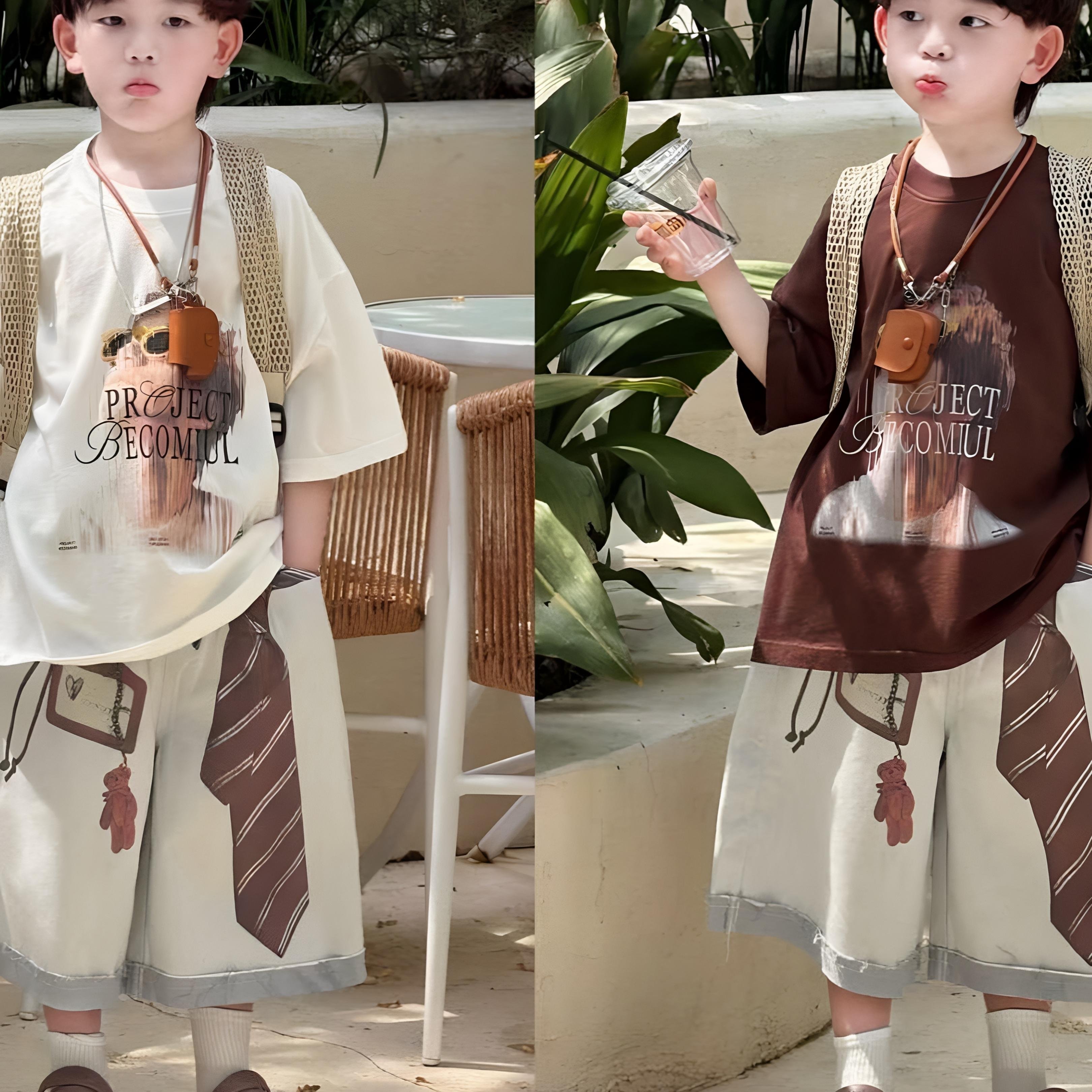 男童夏季美式印花短袖两件套图片