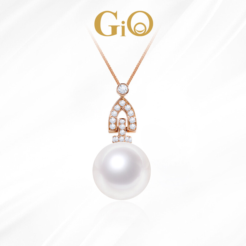 GiO珠宝南洋澳白珍珠吊坠单颗天然钻石18K金海水珍珠项链不含链
