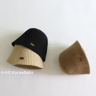 洋气帽子 韩国儿童软糯舒适毛线帽水桶帽保暖针织帽2024春装 新款