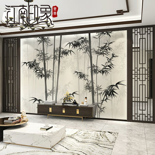 新中式水墨竹子素雅大气壁画客厅沙发电视背景墙壁纸书房茶馆墙纸