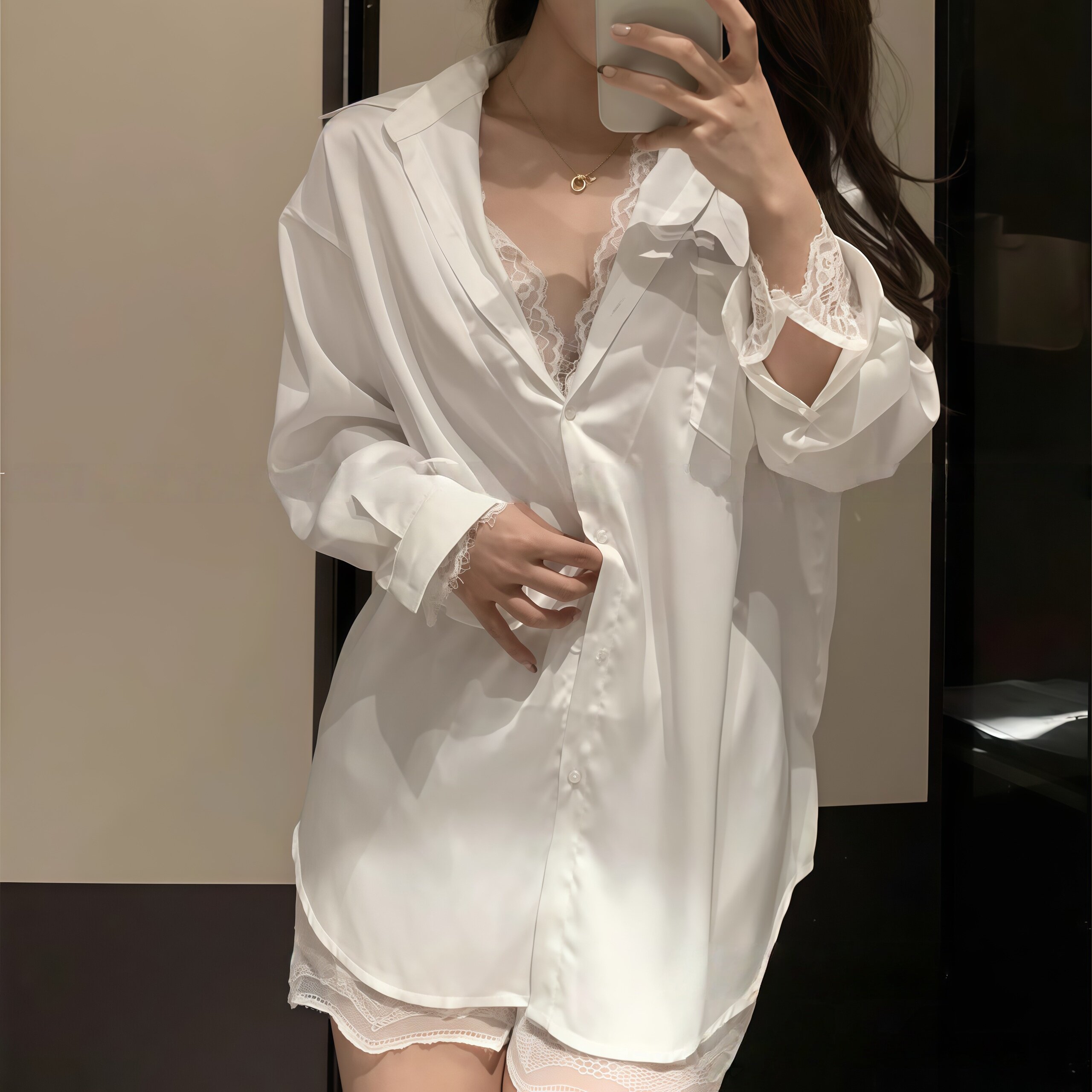 男友风睡衣女2026新款性感勾魂白衬衫睡裙夏季冰丝情侣趣味家居服