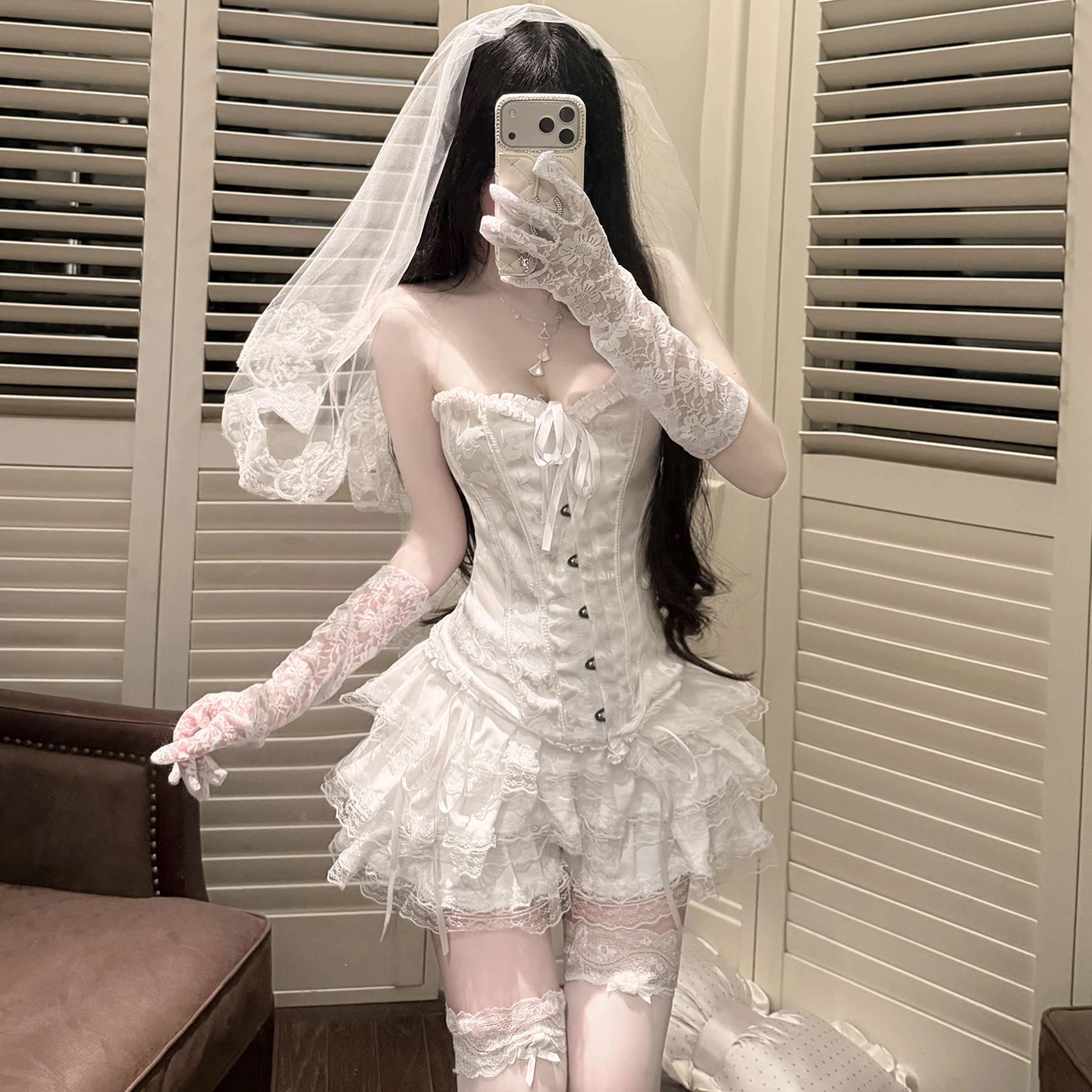 天使服装鱼骨胸衣抹胸上衣cos制服套装性感白色蓬蓬裙万圣节穿搭